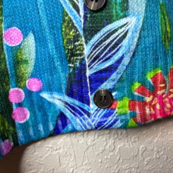 Blue Pink Art To Wear Vibrant Floral Cardigan Sweater Women's Size Large - Picture 8 of 12